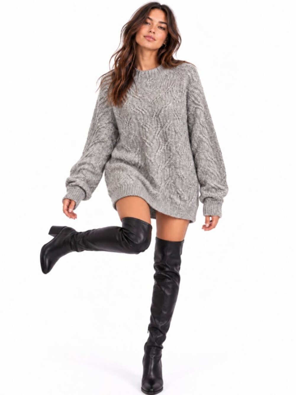 Vince Merino Wool Cashmere Cable Funnel Neck Sweater NWT Oversized Grey XXXL